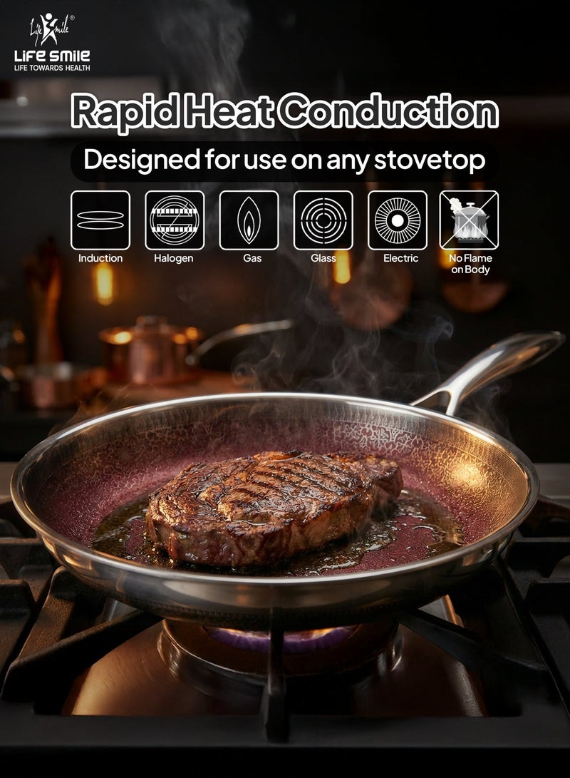 Life Smile Lifesmile Hybrid Stainless Steel Cookware Set | Non-Stick Interlocking Pattern | Induction Compatible | Scratch-Resistant & Low-Oil Cooking - Image 5